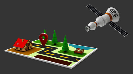 3d illustration of Street Map with GPS Icons and satellite. Navigation