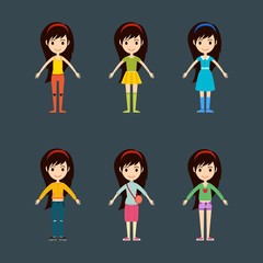 Beautiful vector cartoon fashion girl cloth constructor.