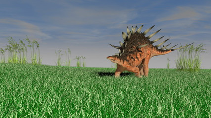3d illustration of the walking kentrosaurus