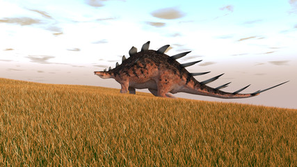 3d illustration of the walking kentrosaurus
