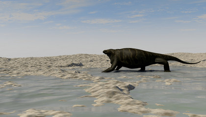 3d illustration of the cotylorhynchus on shore