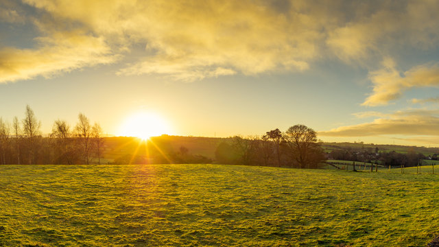 panoramic view of Northern Ireland countryside morning sunrise