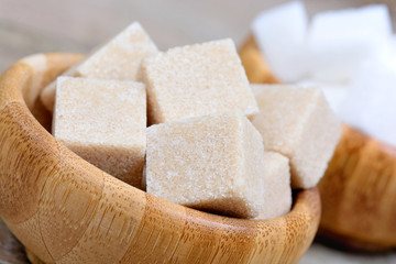 Sugar cubes in a bamboo bowls