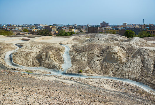 Aerial view from Tepe Sialk ancient archeological site in Kashan, Iran