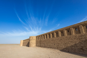 Walls of historical caravansarai on Maranjab Desert in Iran