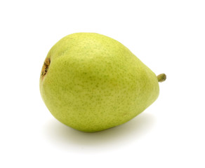 One fresh green pear isolated on white background