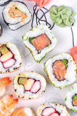 Sushi set on a white table