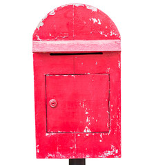 Old wood mail box isolated on white background
