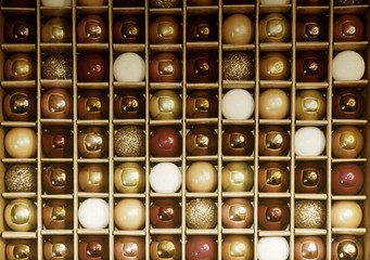 Colorful Background Grid Pattern of Vintage Glass Holiday Balls