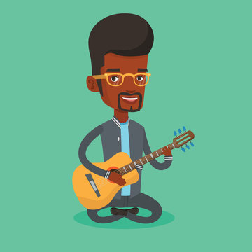 Man playing acoustic guitar vector illustration.