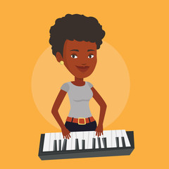 Woman playing piano vector illustration.