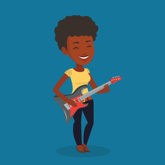 Woman playing electric guitar vector illustration.