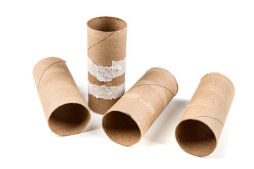 Several empty toilet paper rolls isolated on a white background