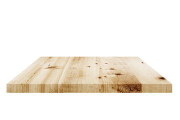 Empty wooden table top view.