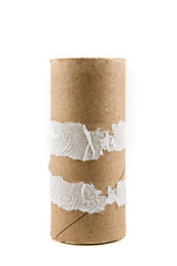 Single empty toilet paper roll isolated on a white background