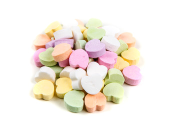 Fototapeta na wymiar Blank valentine candy hearts isolated on a white background