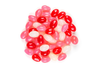 Valentine colored jelly beans isolated on a white background
