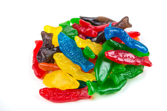 Gummy Fish Assorted Colors Isolated On A White Background