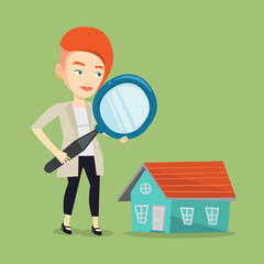 Woman looking for house vector illustration.