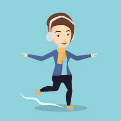 Woman ice skating vector illustration.