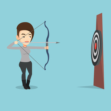 Archer aiming with bow and arrow at the target