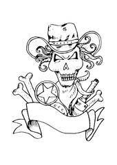 Sheriff's skull logo design. Hand drawing illustration