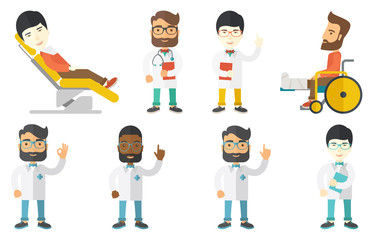 Vector set of doctor characters and patients.