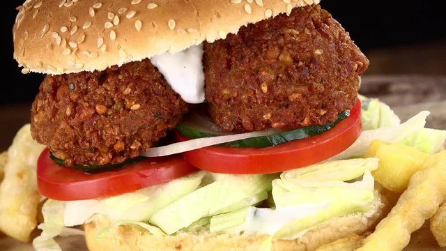 Fresh made Falafel Burger as not loopable 4K UHD footage