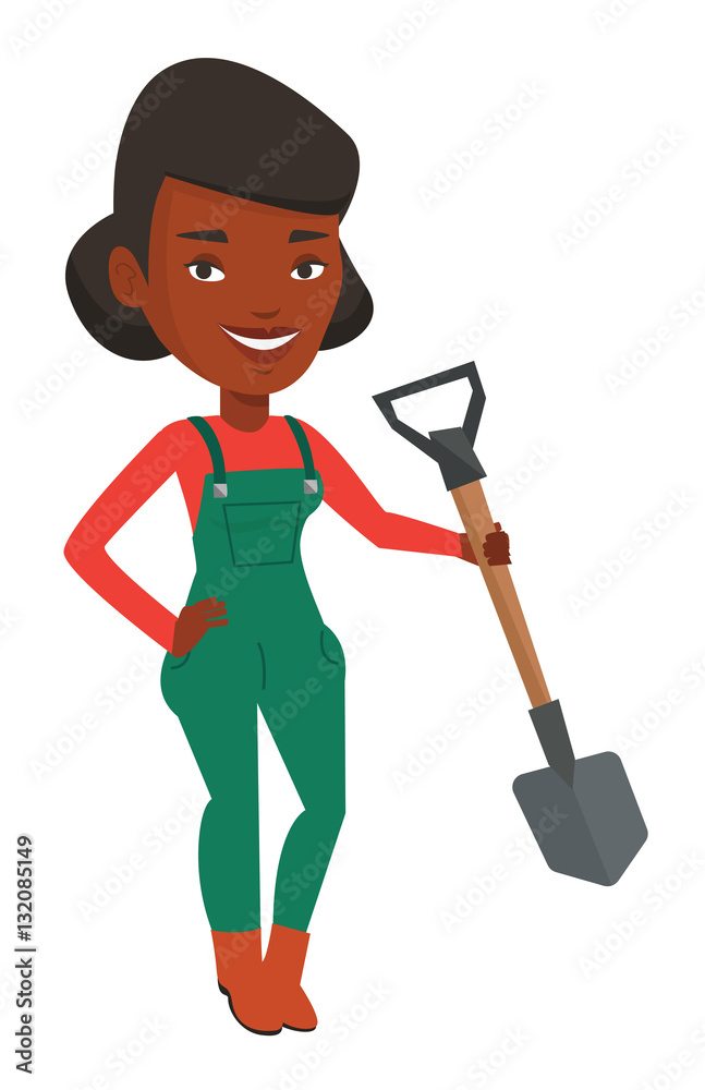 Sticker farmer with shovel vector illustration.