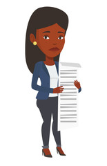 Business woman holding long bill.