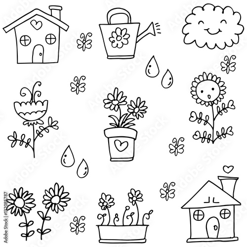 "Doodle of flower spring set" Stock image and royalty-free vector files