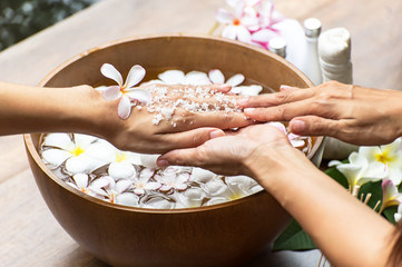 Spa treatment and product for female feet and hand spa, Thailand. select and soft focus