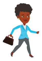 Happy businesswoman running vector illustration.