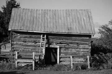Old sawn log barn outbuilding