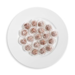 Balls of coconut and chocolate.