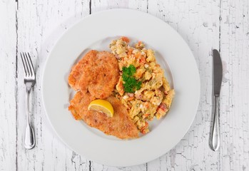 potato salad and schnitzel