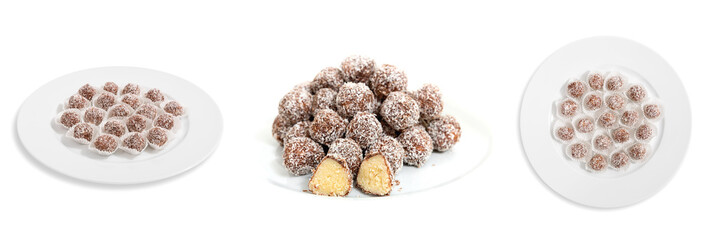 Balls of coconut and chocolate.