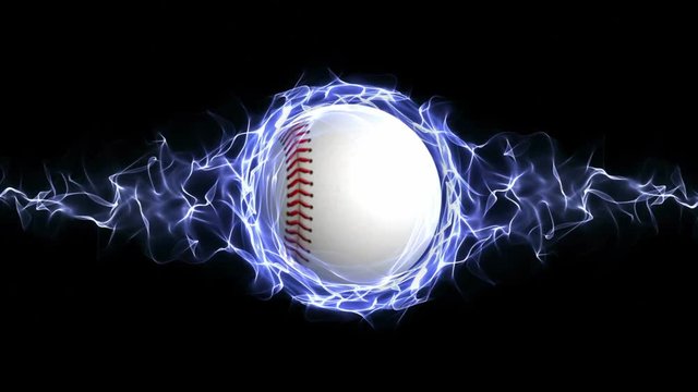Baseball Ball in Blue Abstract Particles Ring, Rendering, Animation Background, Loop, 4k
