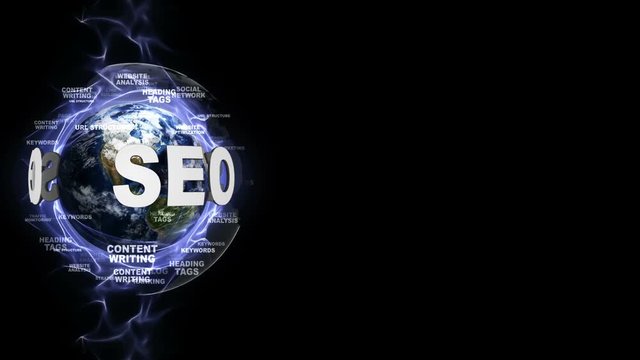 SEO Text Animation and Earth, with Keywords, Rendering, Animation, Loop, 4k
