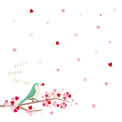 小鳥とハートのイラスト