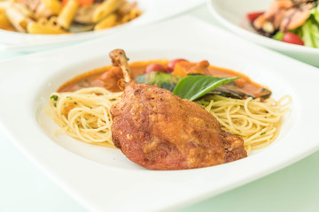 spicy penne with fried duck