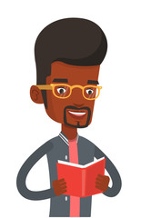 Student reading book vector illustration.