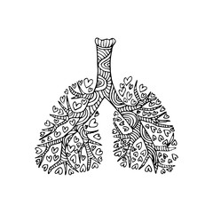 Lungs. Doodle drawing of human organ.