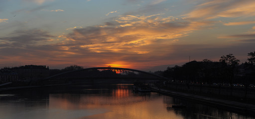 River and bridge at sunset time, sky light at dawn and twilight.