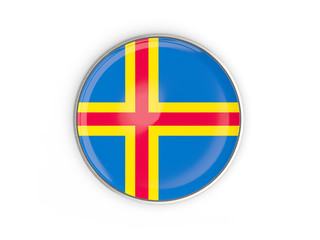 Fototapeta premium Flag of aland islands, round icon with metal frame