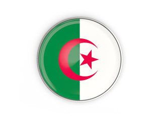 Flag of algeria, round icon with metal frame