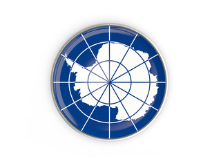 Flag of antarctica, round icon with metal frame