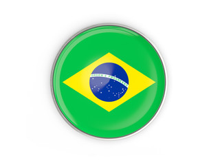 Flag of brazil, round icon with metal frame