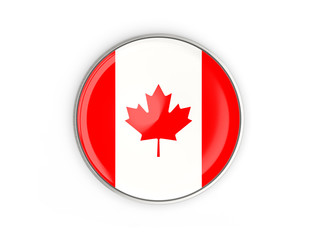 Fototapeta na wymiar Flag of canada, round icon with metal frame