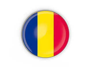 Fototapeta premium Flag of chad, round icon with metal frame